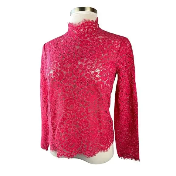 J. Crew Scalloped Lace Mock Neck Long Sleeve Sheer Top BN027 Pink Women's Size 6 - Picture 4 of 16